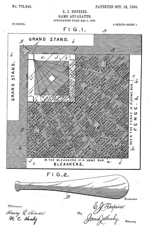 Patent baseball game lots of script