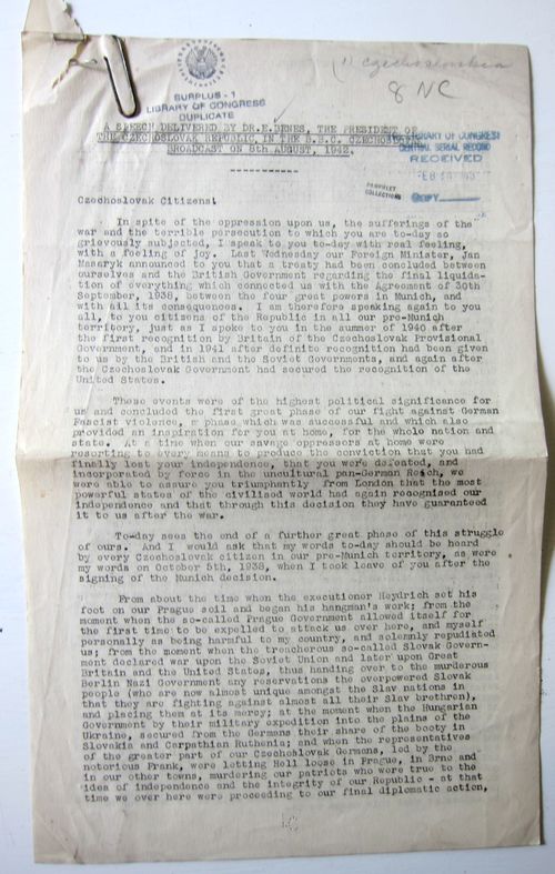 Benes 1942 front Benes 1942 front