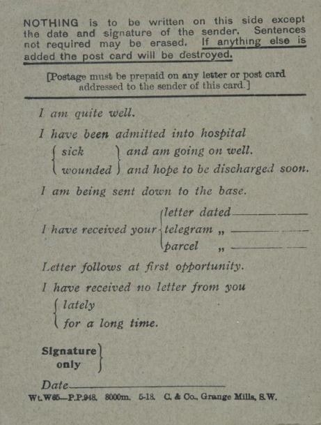 WWI Project Blank and Missing Field Postcard