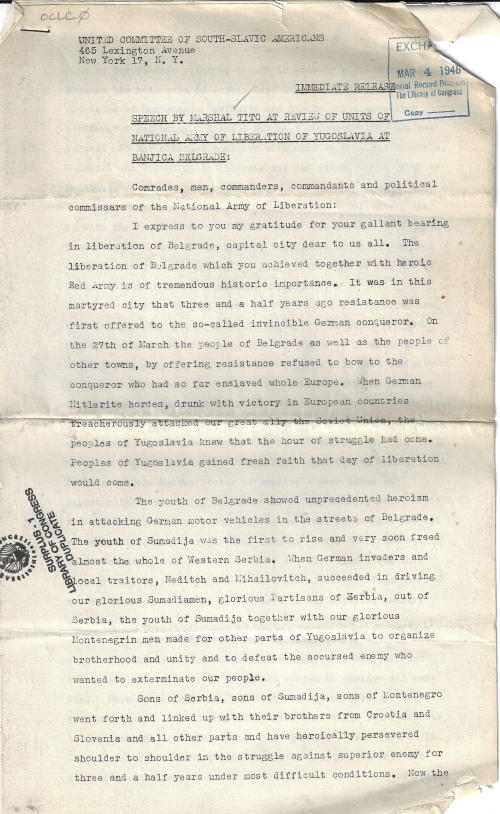 WWII Yugoslavia mimeo