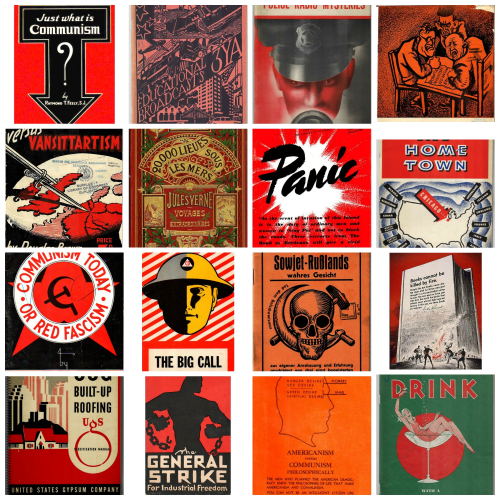 Books covers montage red