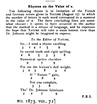 Nature 1905 Pi rhymes