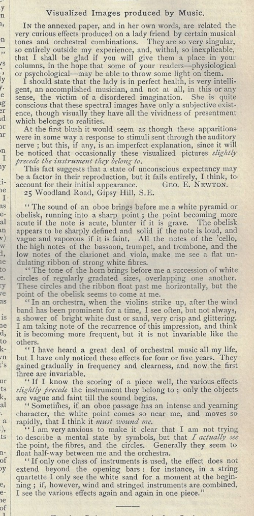 Nature 1890 Newton synesthesia