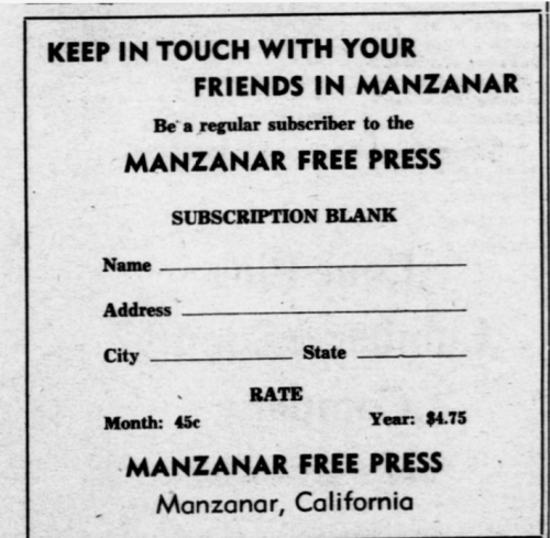 Manzanar ad for newspaper