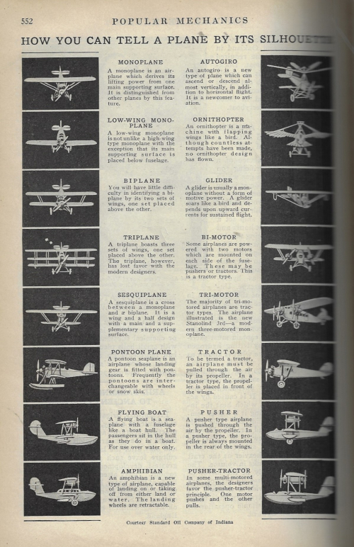 Pop Mech 1930 aircraft silhouettes